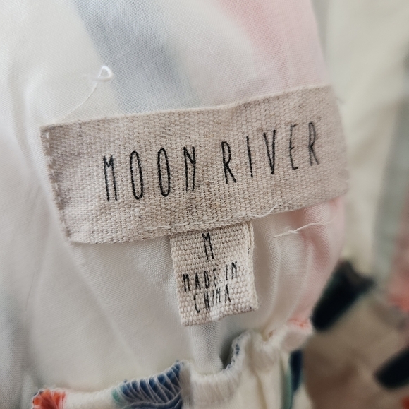 Moon River LINEN COTTON blend Striped Halter Romper White Blue Orange - Picture 5 of 11